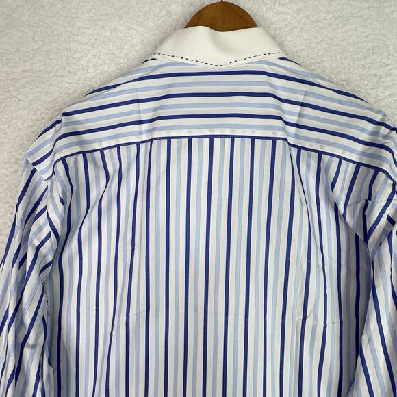 Steve Harvey Blue Stripe Men’s Dress Shirt 17.5 37 French Cuff Cotton NWT - Picture 10 of 14